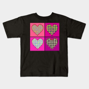 Four Patterned Hearts Kids T-Shirt